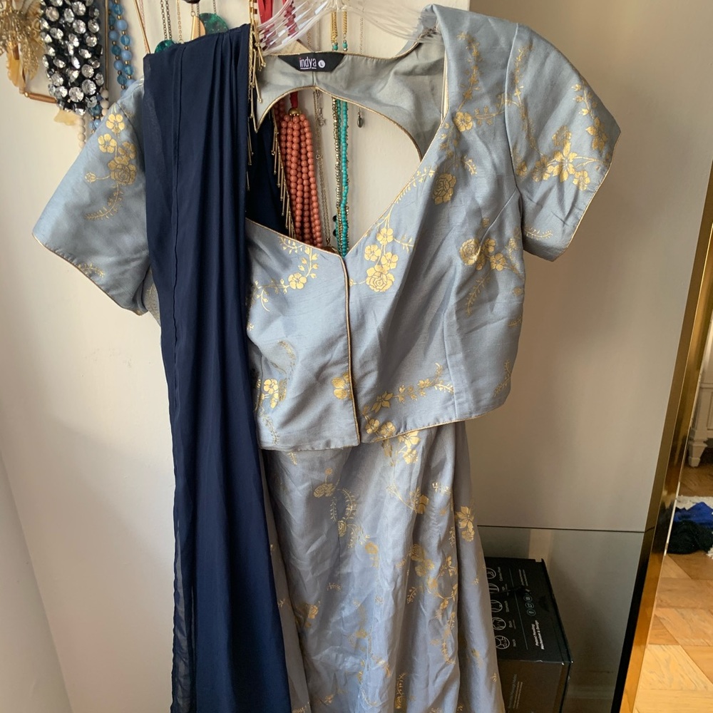 Grey floral crop top/maxi skirt (Indian wedding)